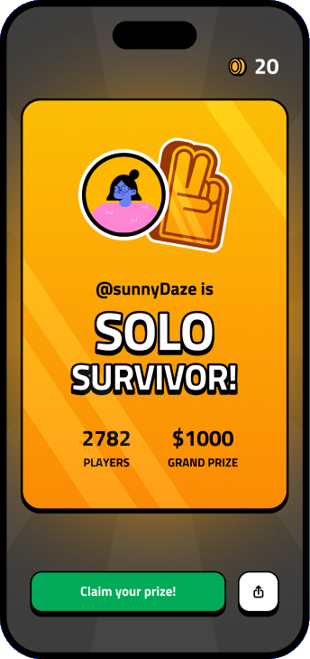 Solo Survivor winner announcement screen